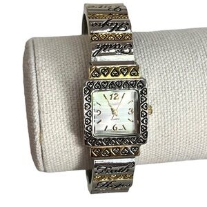Kessaris Faith Hope and Love Silver and Gold Tone Quartz Watch